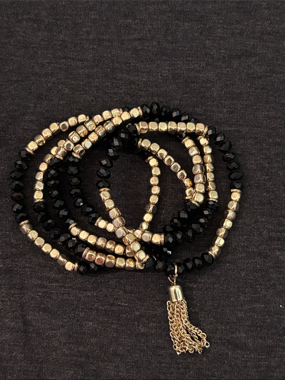 Elegant Black and Gold Beaded Tassel Bracelet - Women Jewelry
